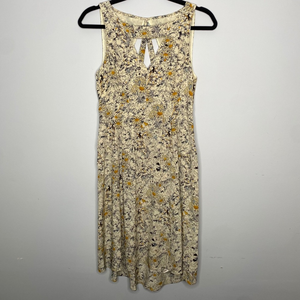 Moulinette Soeurs Daisy Print Cutout‎ Back Midi Dress Womens Size 2 100% Silk